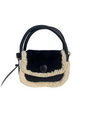 Nasty Gal Faux Shearling Trim Grab Bag Purse Detachable Strap Black Tan New